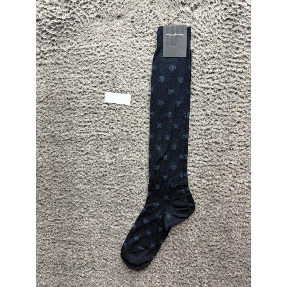 NWT Ermenegildo Zegna Z Norda Allover Knee Socks Midnight Blue One Size Unisex